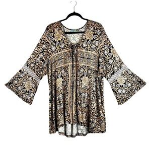 Unity World Wear Boho Floral Festival Summer Flowy Bell Sleeve Top Size 3X